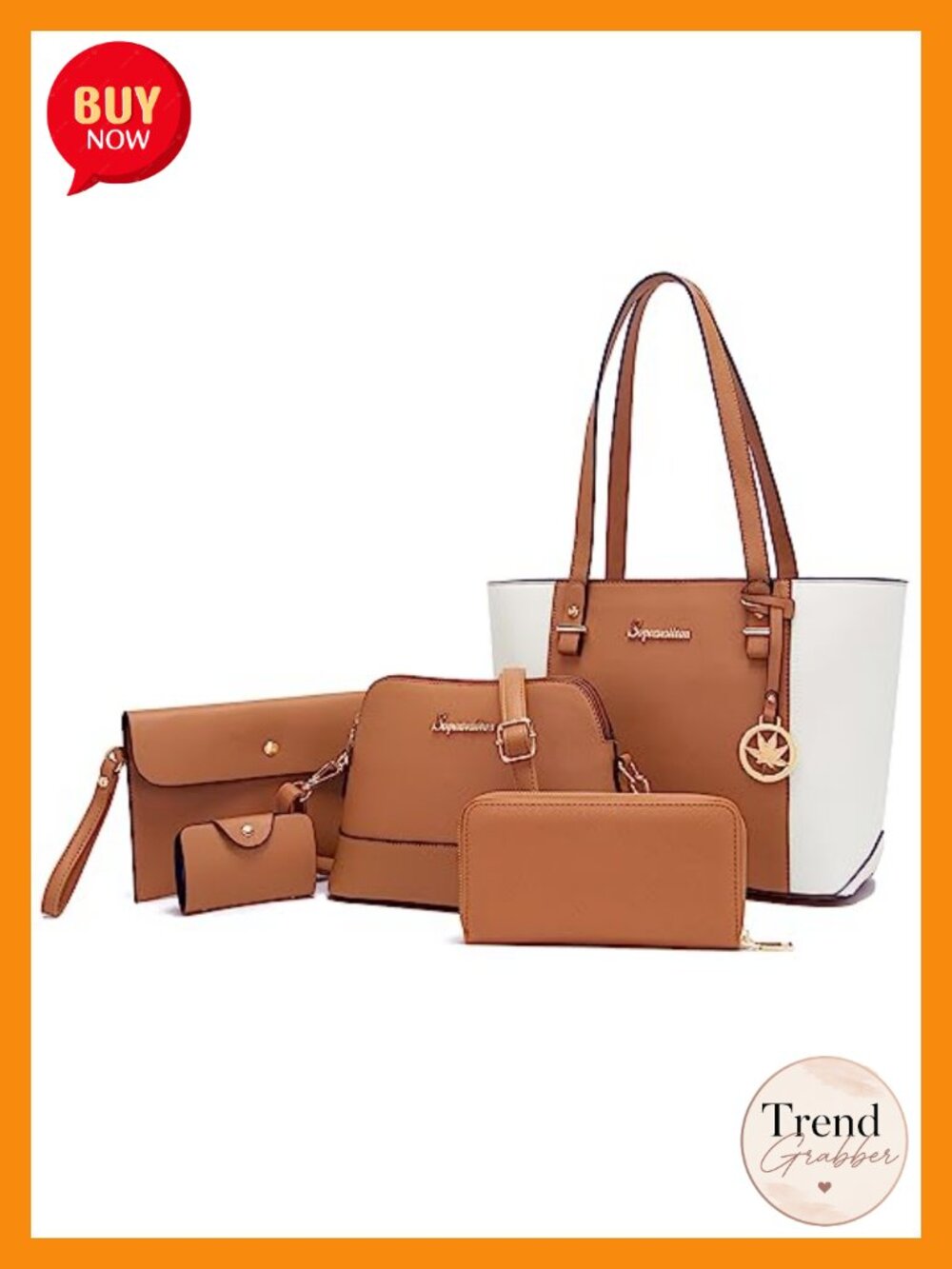 Women's 5-Piece Faux Leather Tote Satchel Bag Set with Shoulder Bags & Wallet